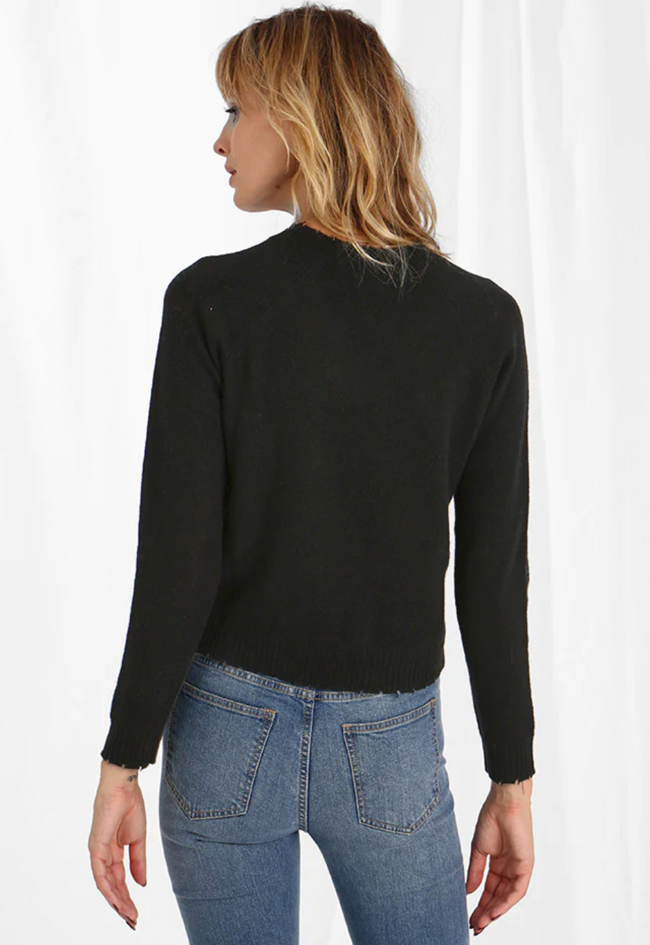 Cashmere Frayed Edge Cropped Vneck