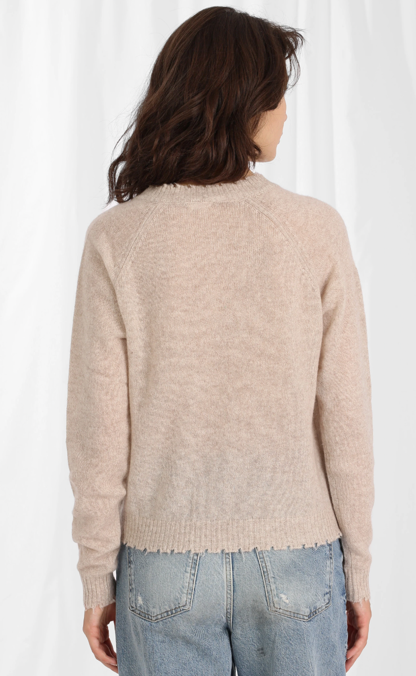 Cashmere Frayed Edge Cropped Vneck